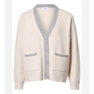 Korye Women's Button-Up Sweater Cardigan – Grey & Cream – Size L/XL